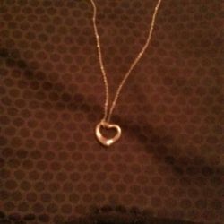 Tiffany & Co Elsa Peretti Silver Open Heart  Pendent And Necklace 
