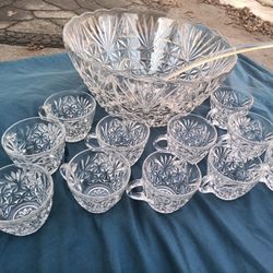 Vintage Glass Punchbowl and Glasses Set 

