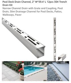 Pool Deck Drain Channel Trench Drain Kit Stainless Steel