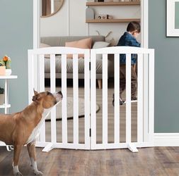 New White all wood ZJSF Foldable Freestanding Indoor Dog Gate for House Wood White Long Pet Gates Dog Fence for Stairs Puppy Gates for Hallways, Pet F