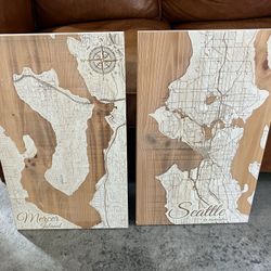 Two Beautiful Engraved Wood Maps