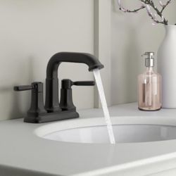 Kohler Ealing Matte Black 2-Handle 4-in centerset WaterSense Mid-arc Bathroom Sink Faucet with Drain K-R33043-4D-BL