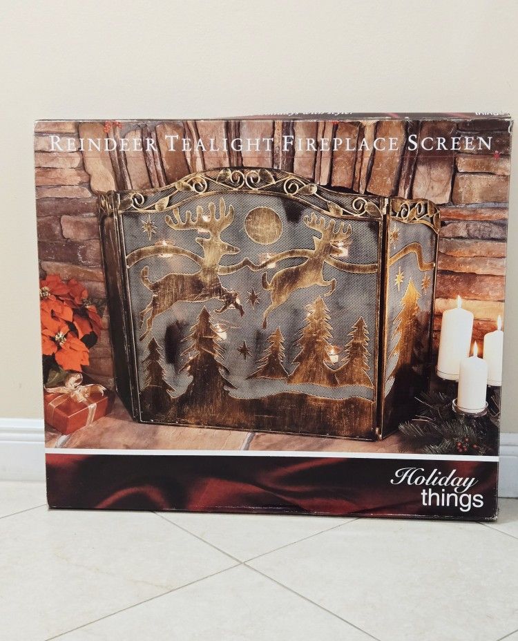 Vtg Reindeer Fireplace Screen Tealight Holders, Wrought Iron NO FIREPLACE NEEDED - NOB