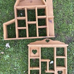 Vintage Wooden House/Barn Shaped Shadow Box Wall Hanger Set