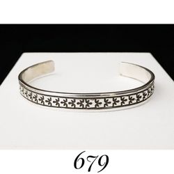 7.25" x 6.5mm Handcrafted Handstamped Solid Sterling Silver Sun & Moon Cuff Bracelet, signed