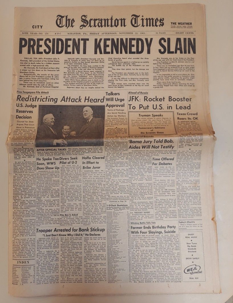 President Kennedy Slain Newspaper. Entire Paper