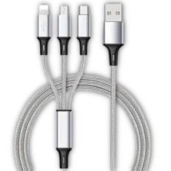 3-in-1 USB Flash Charging Cable, Suitable For iPhone/Type-C/Micro USB Charger Cable Red, Suitable For iPhone 14 13 12 Pro Max Xs Max, Samsung, Redmi, 