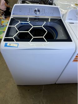 new open box GE Profile 5.0 cu. ft. High-Efficiency Smart Top Load Washer in White with Impeller and Microban Technology, Energy Star