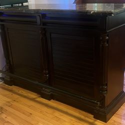 Bar Set W/ 3 Chairs and Back Bar Wall Unit