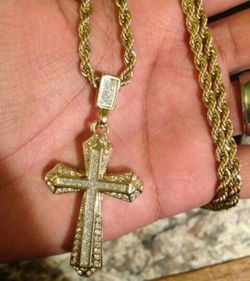Gold Plated 8mm 24" Rope Chain w/ Swarvoski Crystal Cross