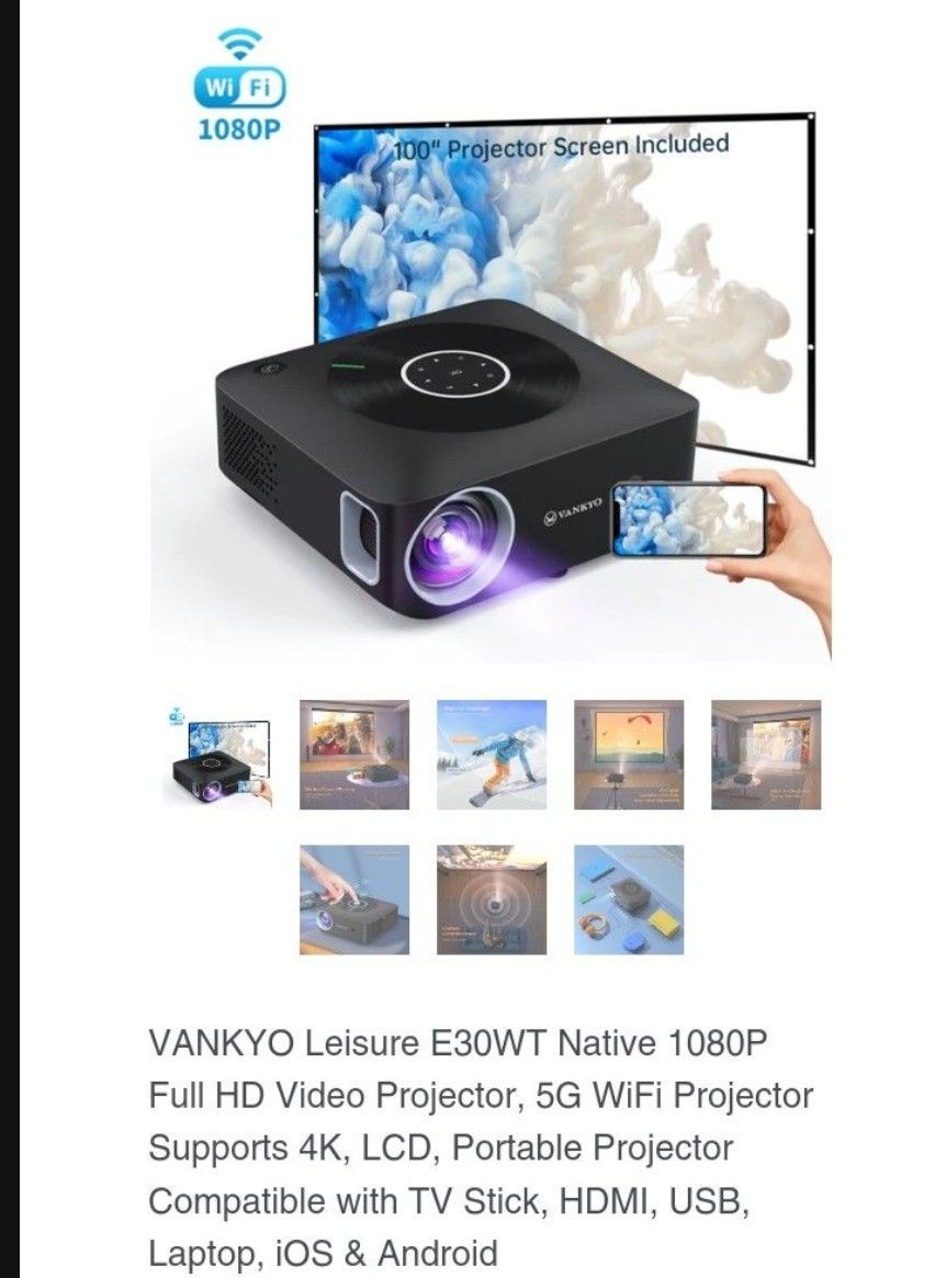 Vanyo Full HD 5G WiFi Projector 