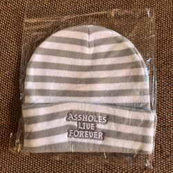 Assholes Live Forever Striped White & Grey Beanie