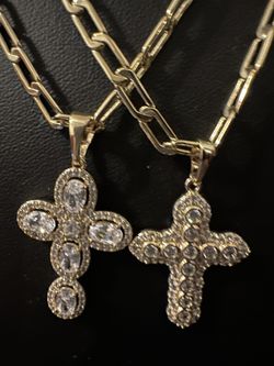 Gold plated tarnished free none fade cross necklace 18 inches $35 each or $60 for both