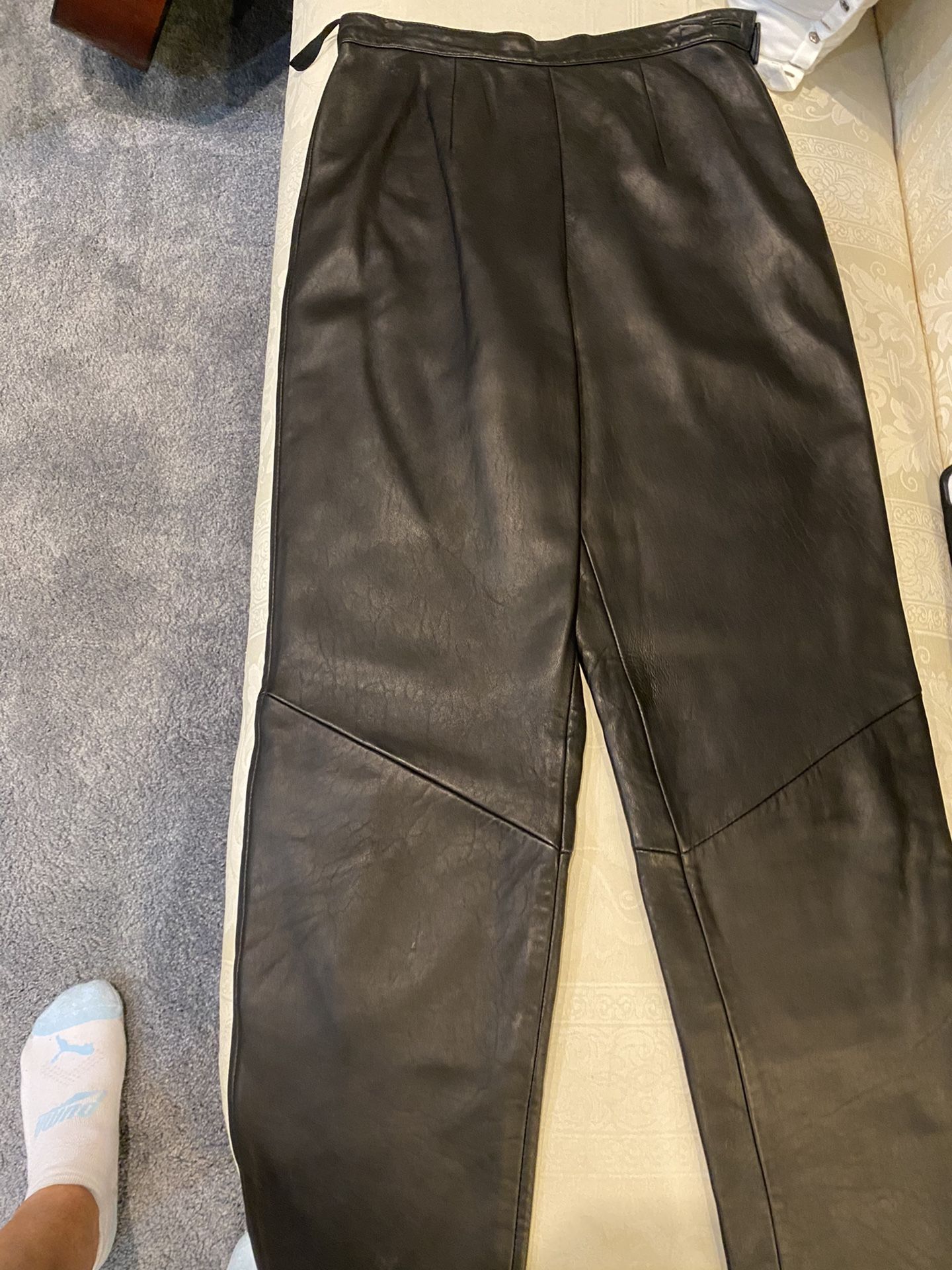 Black Leather High Waist Ladies Pants Size 14