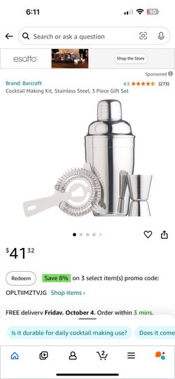 Cocktail Making Kit, Stainless Steel, 3 Piece Gift Set