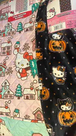Hello Kitty Combo Silk Throw And Twin Quilted Blanket.