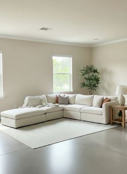 Cloud-Style Modular Sectional + Oversized Ottoman – Clean & Ready