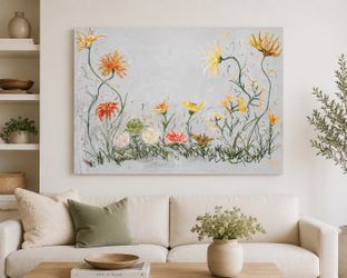 Light blue abstract flower painting
