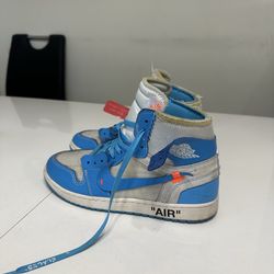 Nike Air Jordan 1 Off-White UNC Blue White High Top Leather Lace Up Sneakers