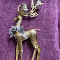 19 Inch Gold Reindeer Candle Holder 