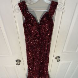 Burgandy Sequin Prom Dress