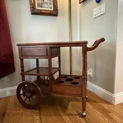 Vintage Chinoiserie Rosewood Rolling Bar Cart