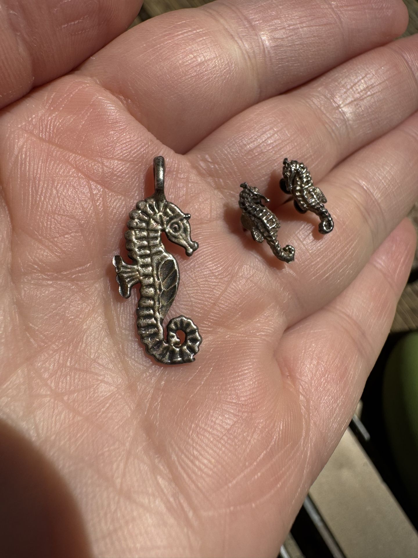 Vintage Sterling Silver Seahorse Jewelry Set – Pendant & Stud Earrings, 925 Marked