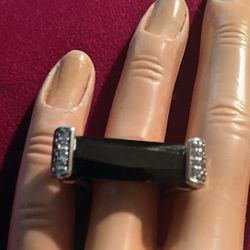 925.Silver Smokey Quartz Diamond Chips Ring 