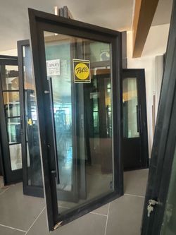 Pella black modern entry glass door 46x95