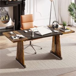 Rustic Brown 70 in. Wood Dining Tables with Metal Base For 6-8 People , Rectangle Kitchen Table