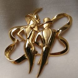 Vintage JJ Signed Gold tone Brooch