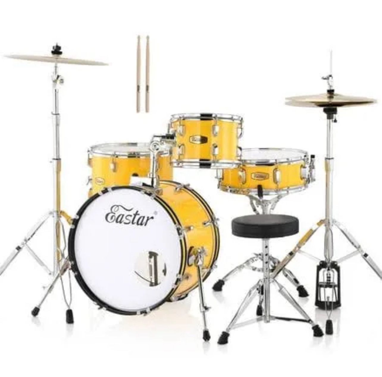 Eastar EDS-540 Complete Junior Drum Set 18 inch 4-Piece Drum 2 Cymbal Yellow