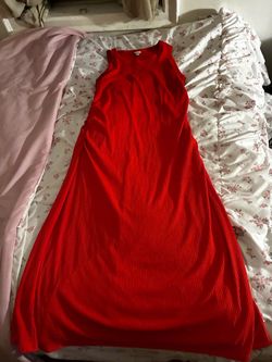 Red Ribbed Sleeveless Midi Dress