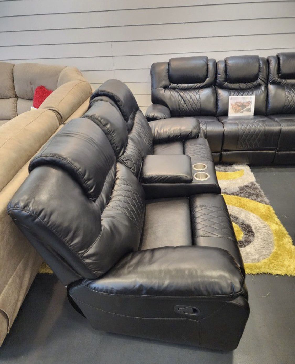 Holiday sale. Santiago, black leather reclining sofa and loveseat set only $1299. Easy finance option. Same day delivery.