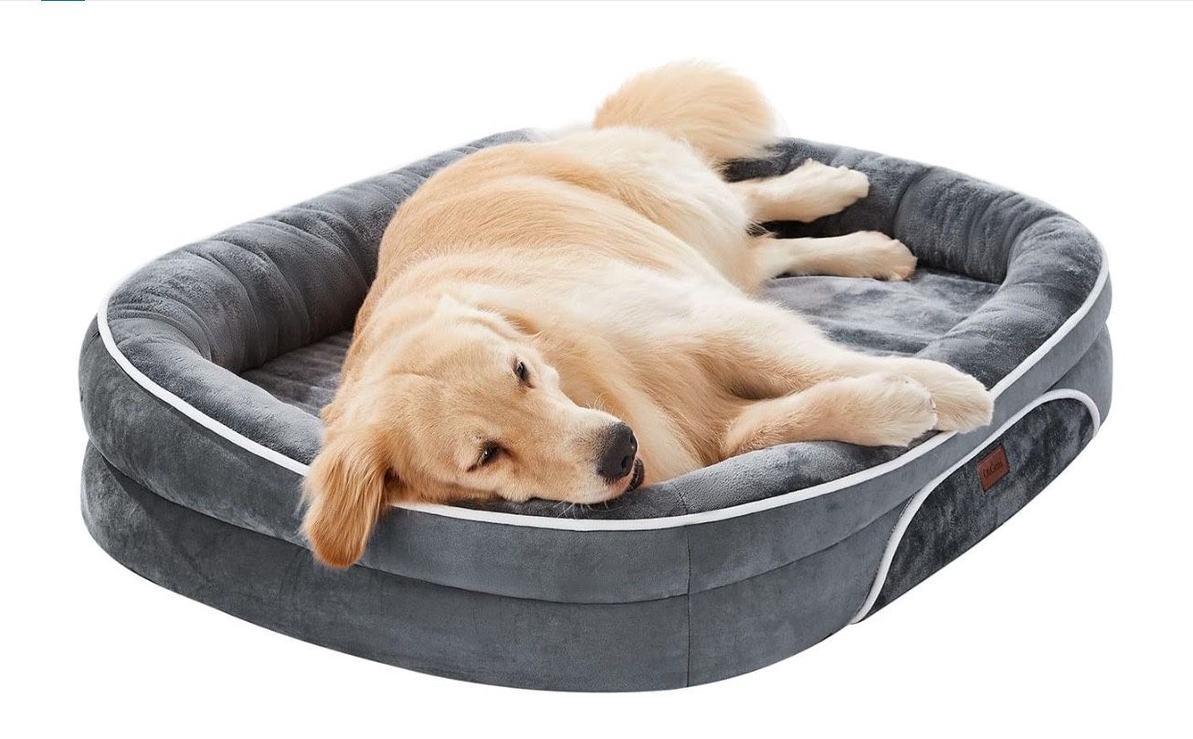 OhGeni Orthopedic Dog Bed Couch for X-Large Sized Pets with Egg Foam Support, Soft Tear-Resistant Fabric, 42-Inch (Gray)
