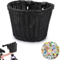 Kids Bike Basket Front,Hand-Woven Multi-Color Boys Girls Front Bicycle Basket