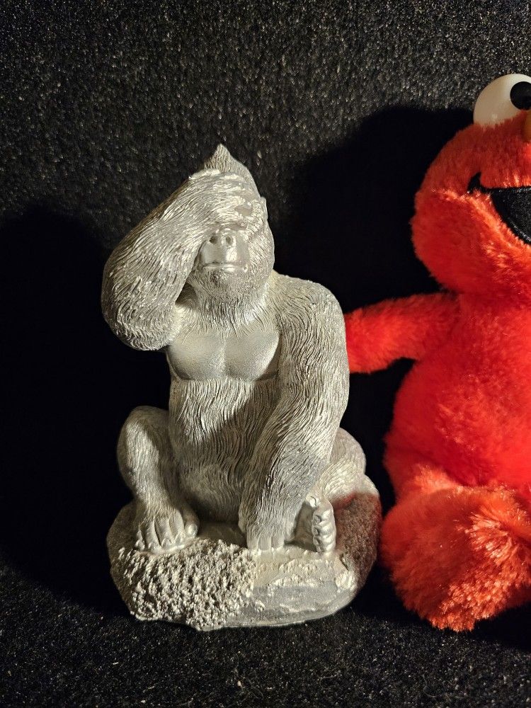 Vintage Resin/Polymer Silverback Gorilla Sitting On Rock With Hand Over Eyes