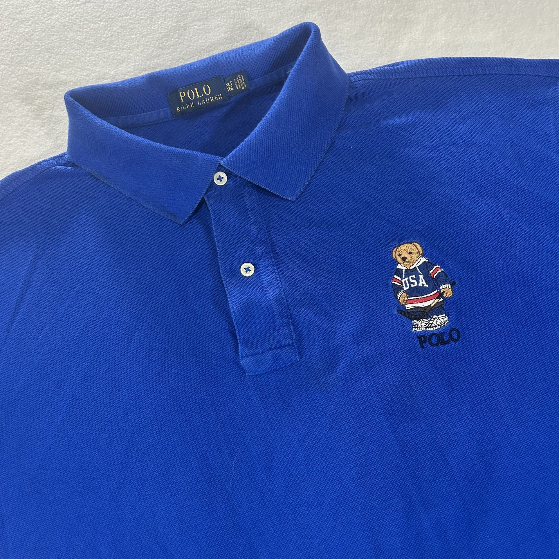 Polo Ralph Lauren Men’s XLT Blue USA Hockey Bear Short Sleeve Polo Golf Shirt