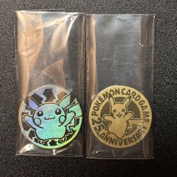 2x RARE Pikachu Gold Sparkle Pokemon Tokens (Japan Import)