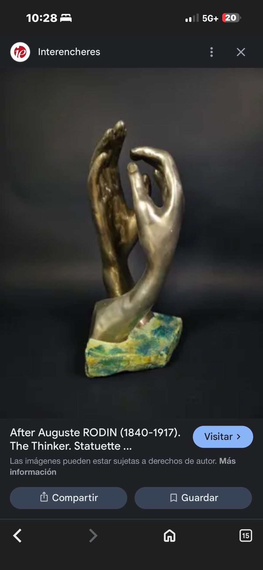 escultura de bronce de Auguste Rodin titulada "La Catedral" (1908)