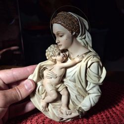 VINTAGE HAND-PAINTED MADONNA & CHILD PLAQUE 