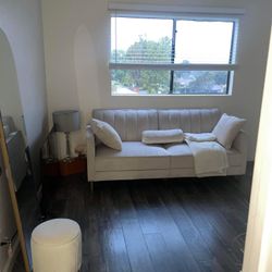 Novogratz Skylar Coil Futon, Modern Sofa Bed and Couch, Ivory Velvet