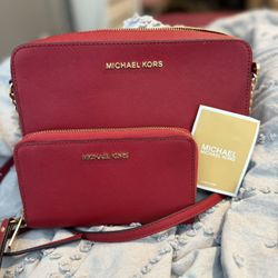 Red Michael Kors Wallet And Bag