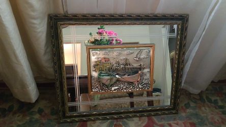 Vintage Italian sterling silver relief painting w/ mirror