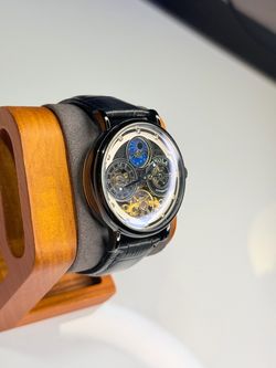 New Automatic Watch Reloj Automático Black Black Leather | Sapphire Crystal | Moon Phase | Skeleton Dial