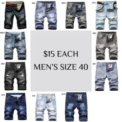 $15 EACH: MEN’S SIZE 40 DENIM JEAN SHORTS