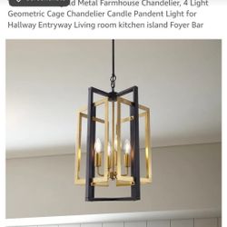 Black And Gold Farmhouse Chandelier 4 Light