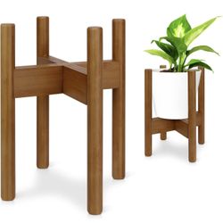 Blvornl 2 Pack Adjustable Plant Stand Indoor, 11.8 in Mid Century Plant Holder, Stable Bamboo Plant Stand for 7-11in Flower Potts (Dark Brown,Excludin