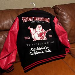 True Religion Red & Black Varsity Jacket Men