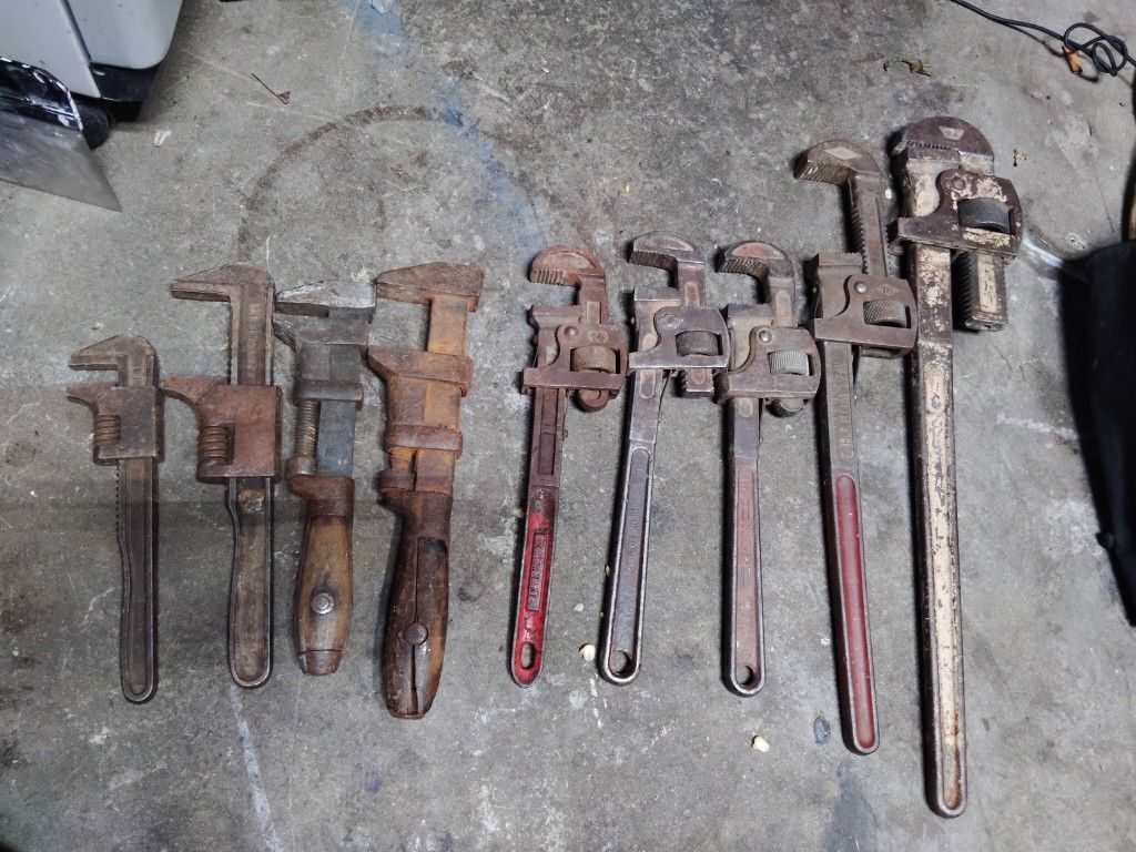 9 Antique Pipe Wrenches Monkey Wrenches Stillson
